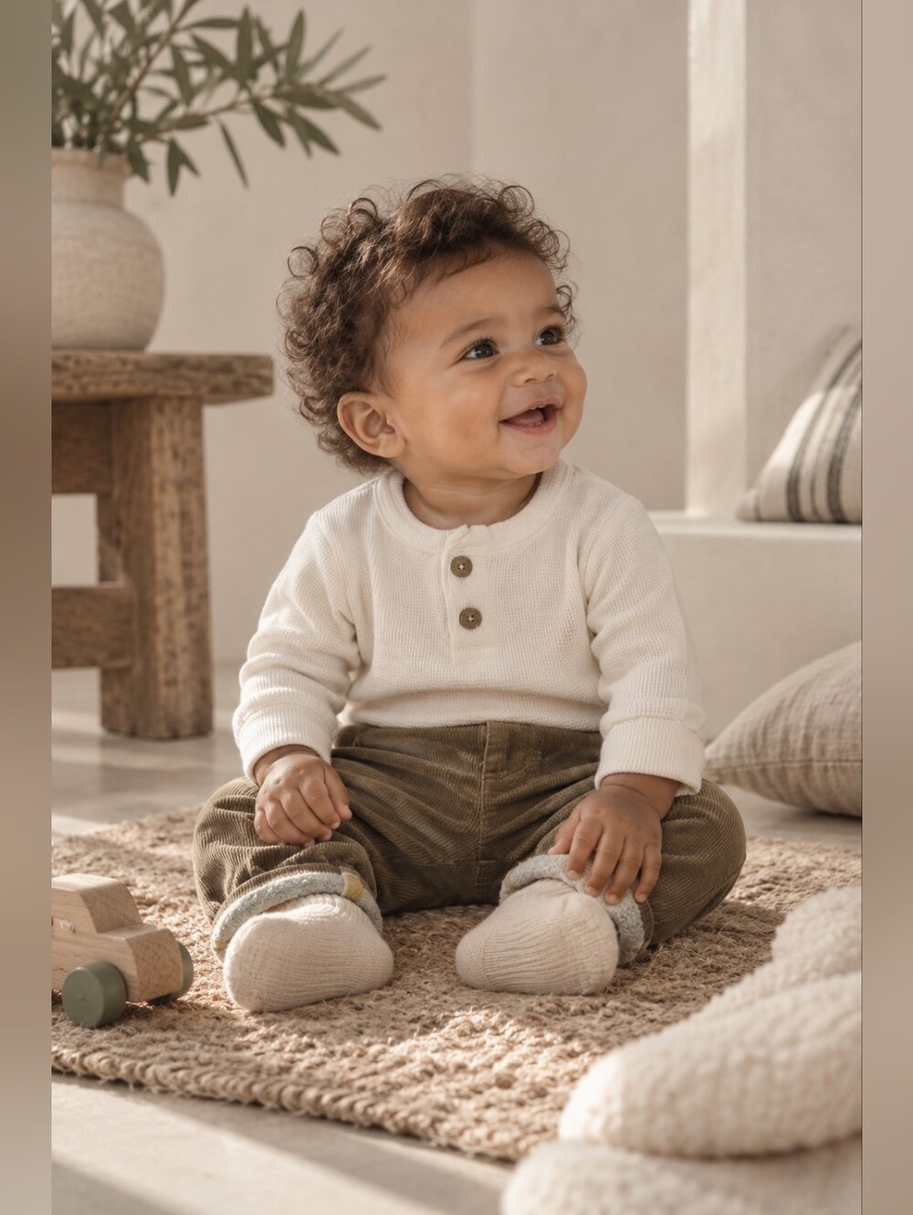 Rise Little Earthling Baby 6-9M Waffle Henley Shirt Corduroy Pants Set